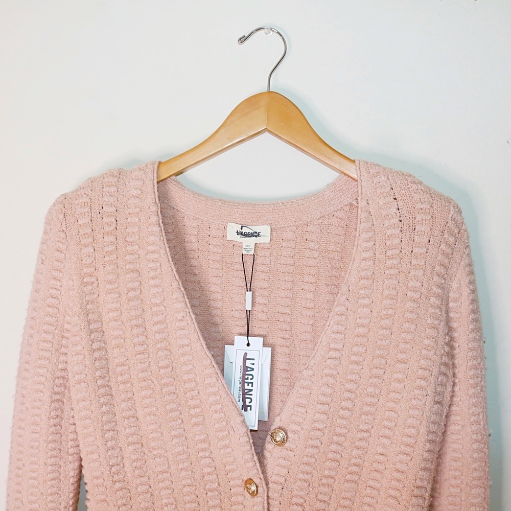 L’Agence Sue Textured Knit Cardigan Sweater in Pink Petal - Picture 6 of 16